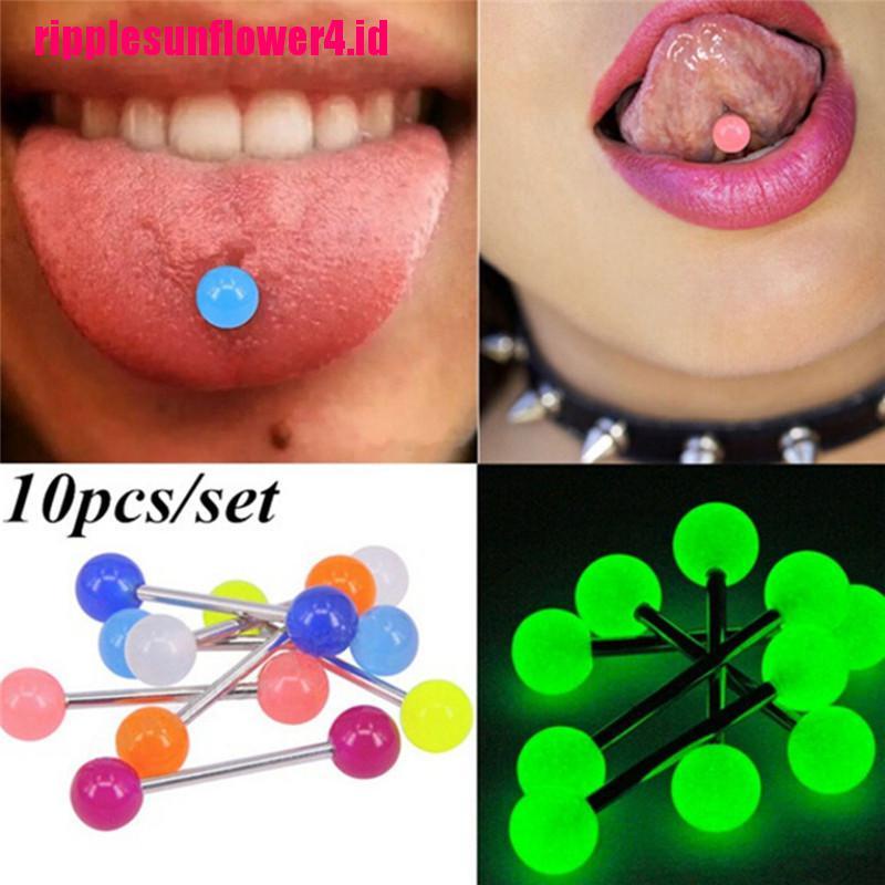 10pcs / set Anting Tindik Lidah Bentuk Barbell Luminous