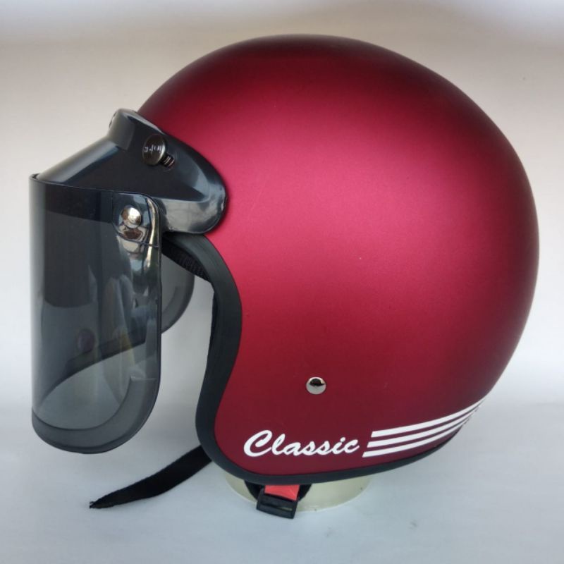 COD HELM BOGO DEWASA CLASIC GARIS  DEWASA POLOS GARIS KACA FLAT DATAR DAN KACA CEMBUNG-Maron dop