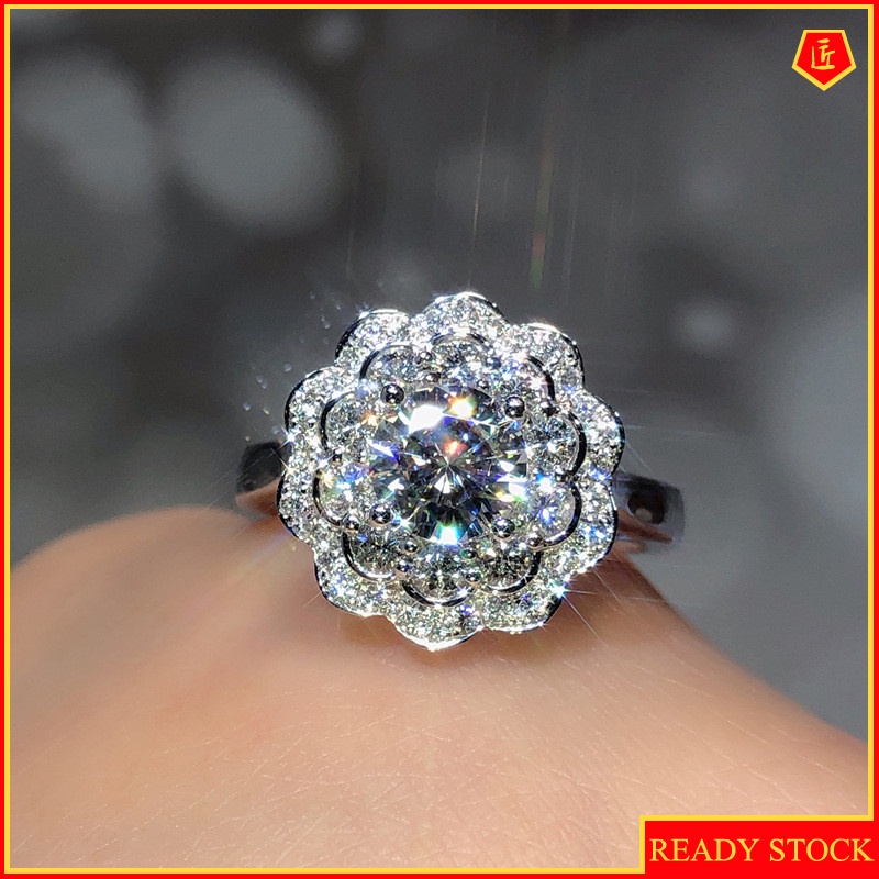 [Ready Stock]Double Layer Flower 1 Karat Moissanite Ring