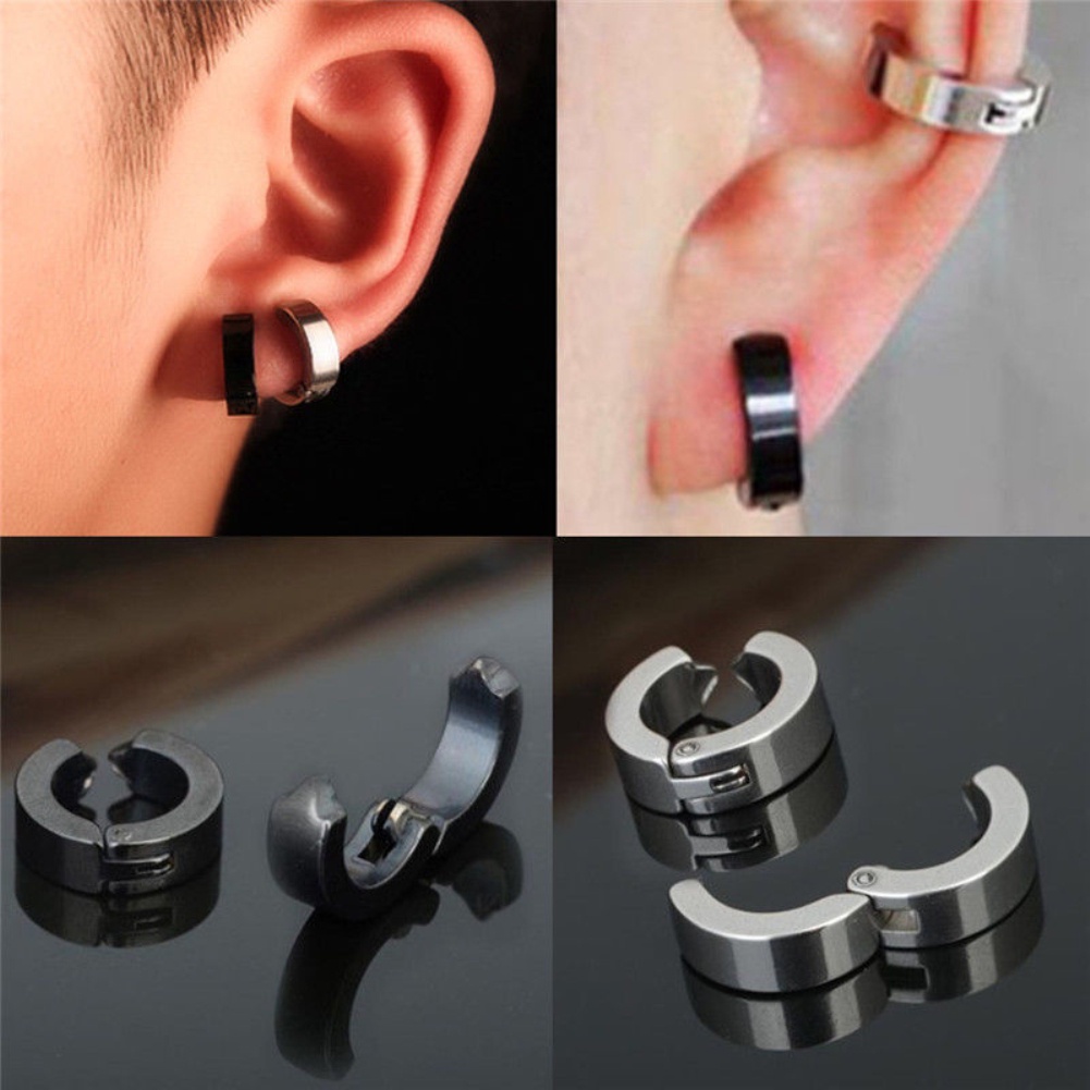 Hu Hu Hu Hu Hu Alat Bantu Pasang Kacamata♡ 2pcs Anting Klip Tanpa Tindik Bahan Stainless Steel Gaya Punk Untuk Unisex