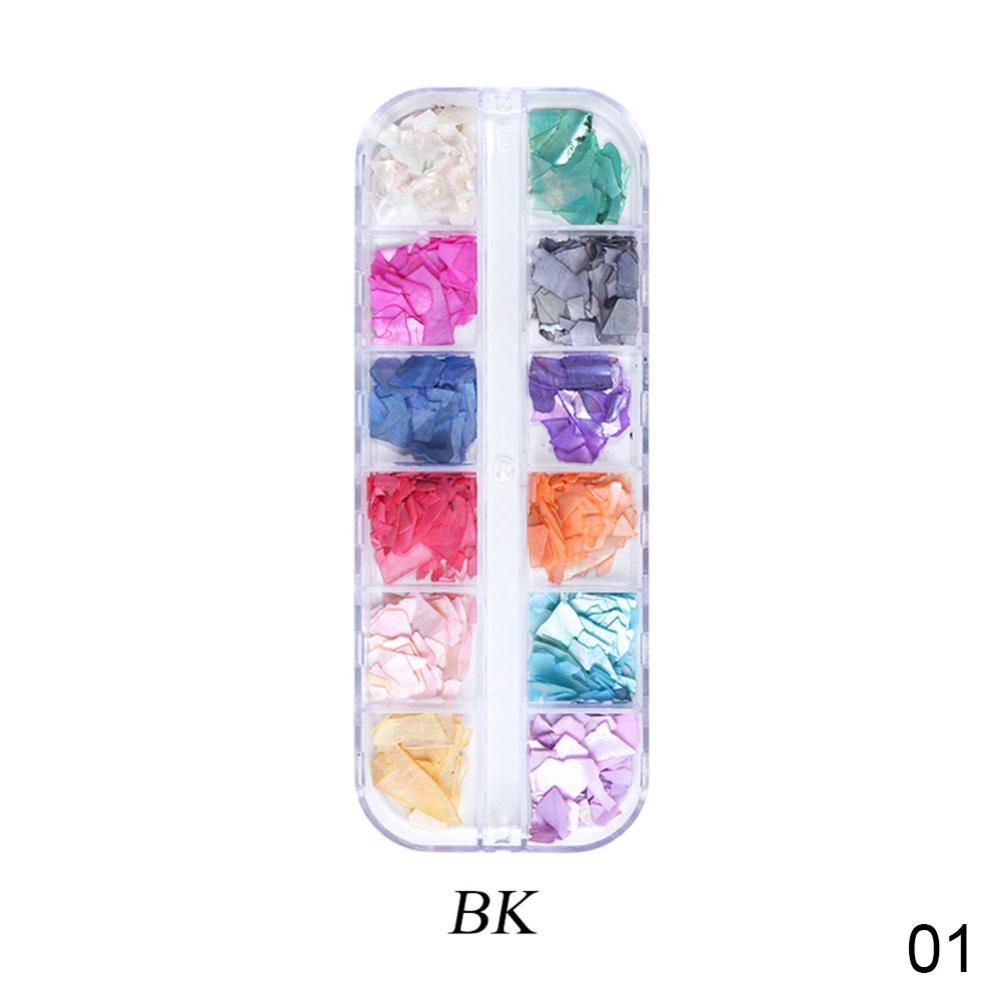 Timekey 12 Sekat / Set Hiasan Kuku 3D Asimetris Bahan Kulit Kerang Abalone Untuk Nail Art A8K5