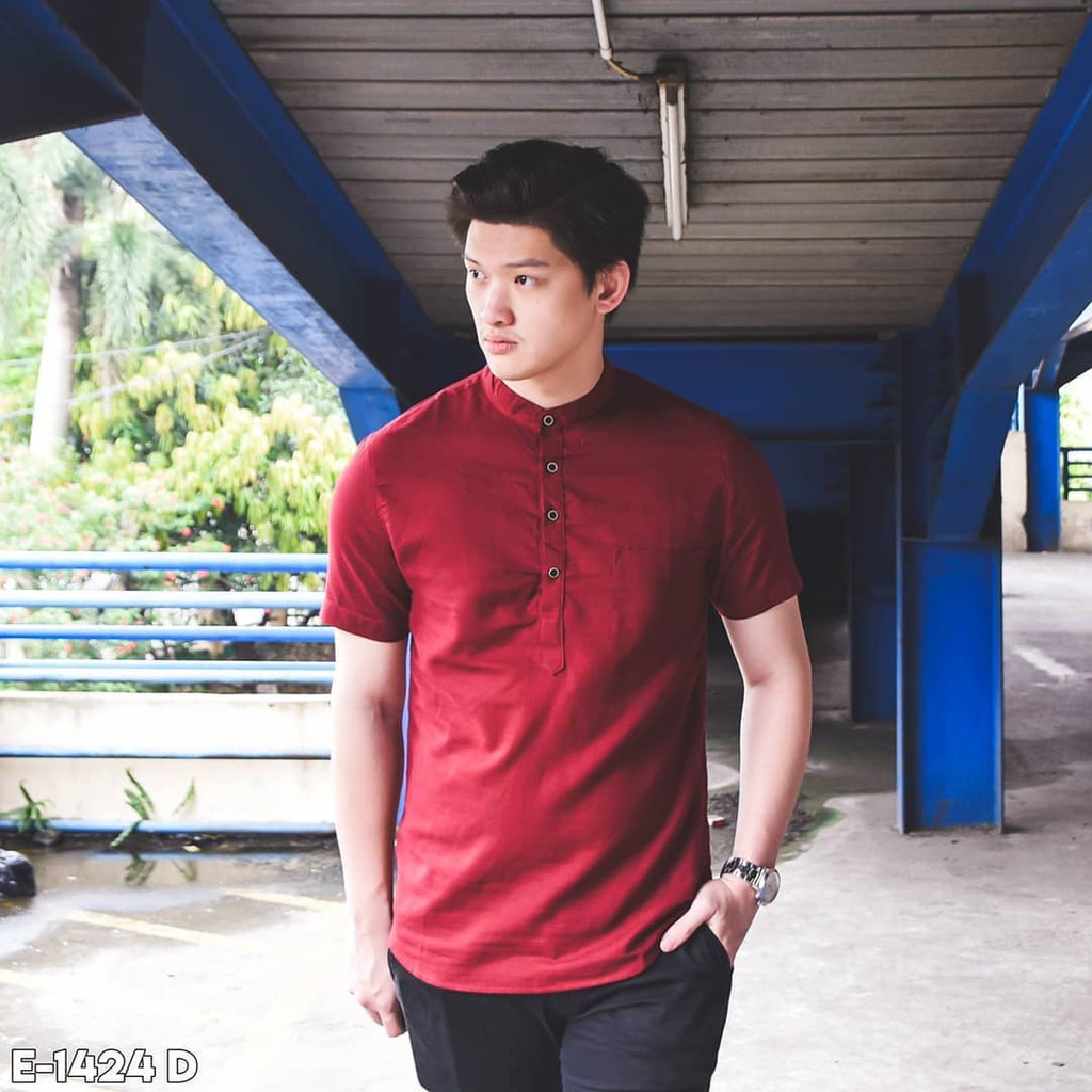 Baju Koko Pria Lengan Pendek Shanghai Maroon
