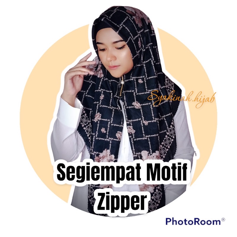 Hijab Segiempat Voal Motif Resleting dagu | Jilbab Instan Zipper Motif