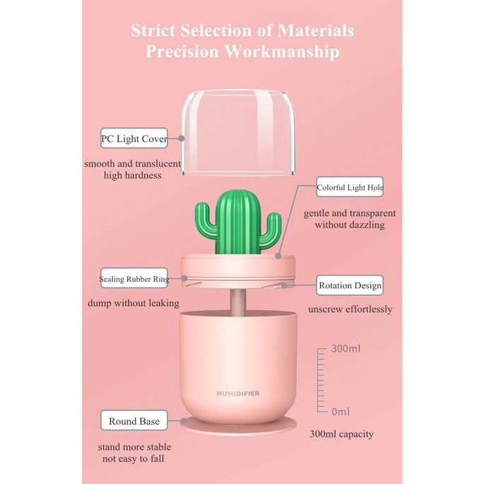 Air Humidifier Pelembab Udara Aromatherapy Desain Kaktus 300ML - Y07