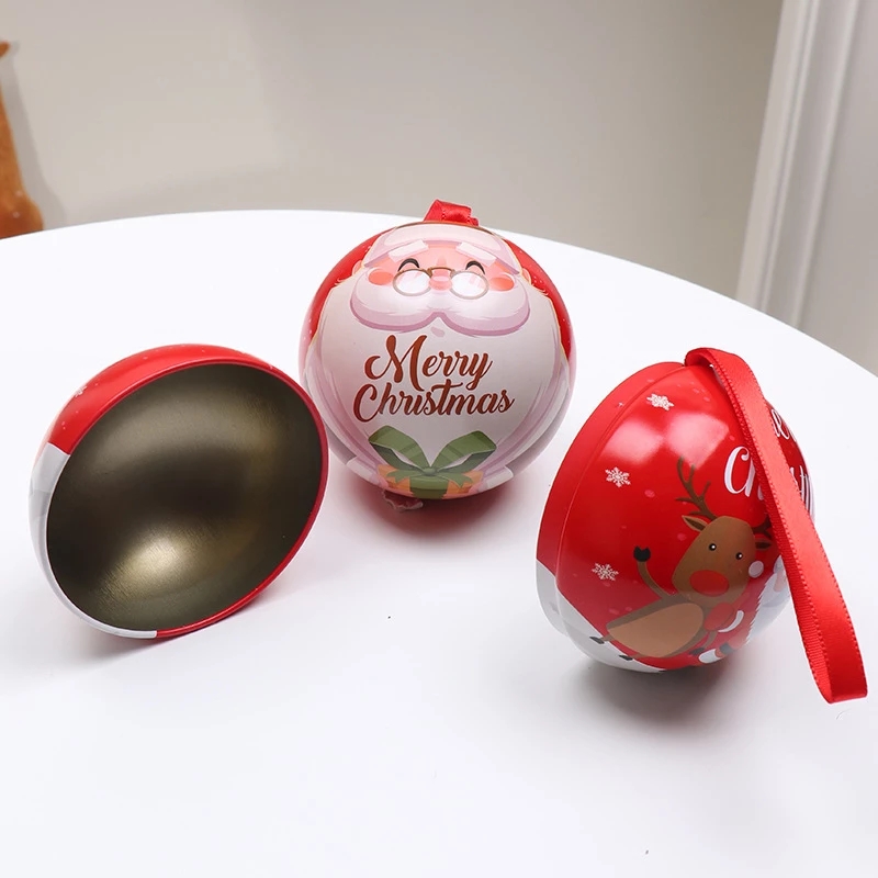 1Pc Christmas Tree Metal Candy Round Ball Pendant/Christmas Gift Iron Storage Jar Box/Xmas New Year Kids Gift Packaging