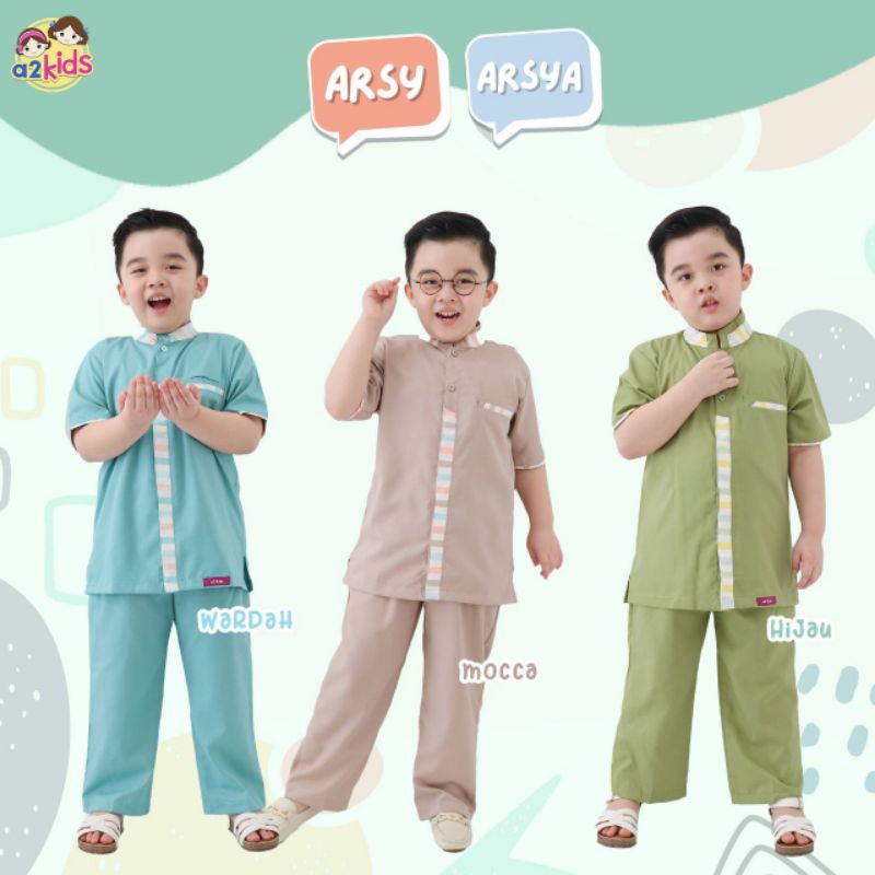 ✅ SETELAN BAJU KOKO ANAK MUSLIM LAKI-LAKI A2KIDS ARSYA SET