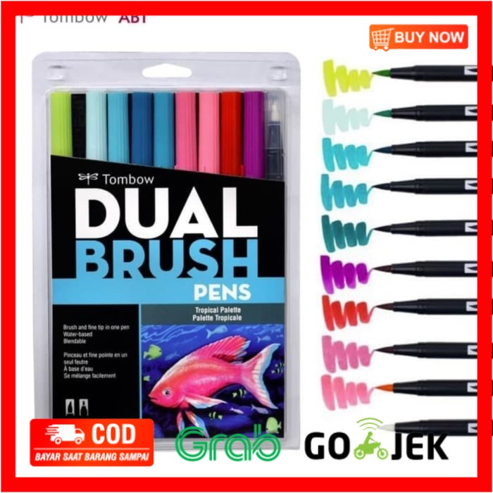 

(BISA COD) Tombow ABT Dual Brush Pen Color Set 10 Tropical Palette, Brushpen.