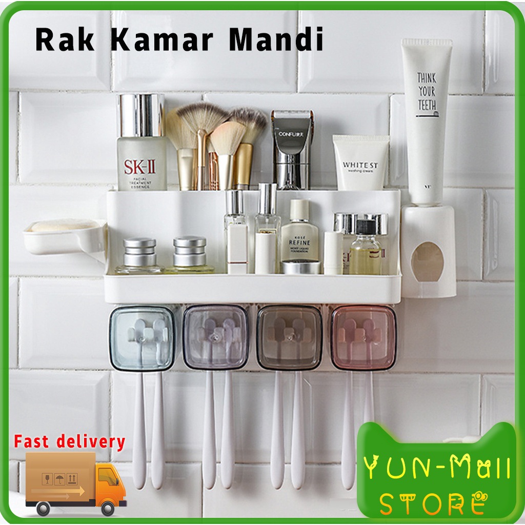 【COD+Pengiriman Cepat】YUN Rak Sikat Gigi Kamar Mandi Tooth Brush Hanger Organizer 2/4 Cup Set Plastik Rak Sikat Gigi  Organizer Tempat Sikat Gigi Dispenser Odol Rak Kamar Mandi Tempat Sabun Squeeze Toothpaste Artifact