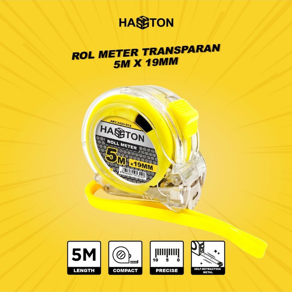 Prohex Meteran Tukang Bangunan Transparan Roll 3 5 7.5 Meter Hasston