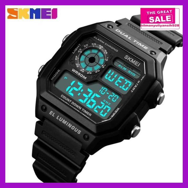 T7Rur66- Jam Tangan Pria Digital Dual Time Skmei Sport Original 1299 Anti Air R5Ete57-