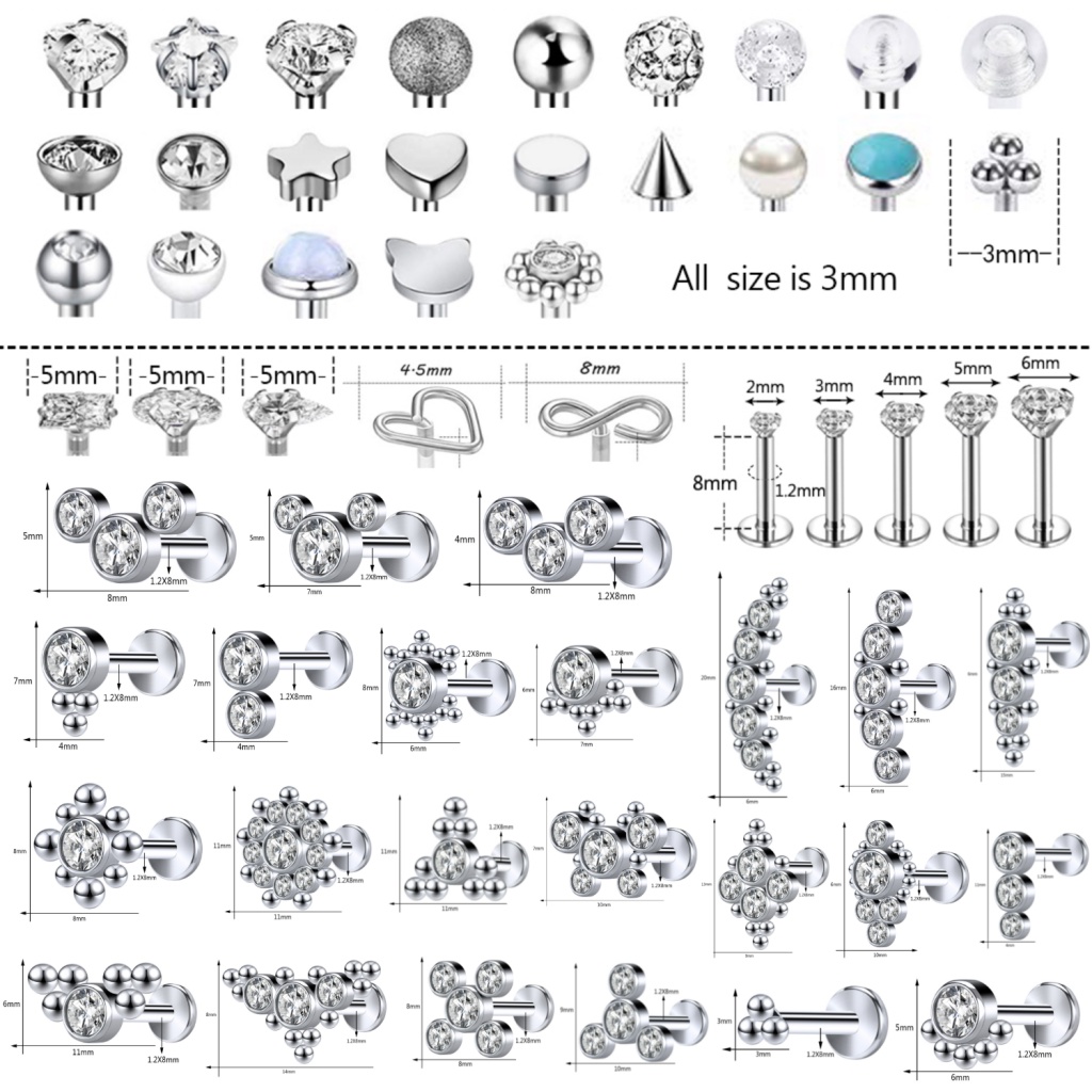 1 Set Anting Tindik Telingabibir 16g Bentuk Keong Bahan Akrilik Hias Kristal Untuk Wanita