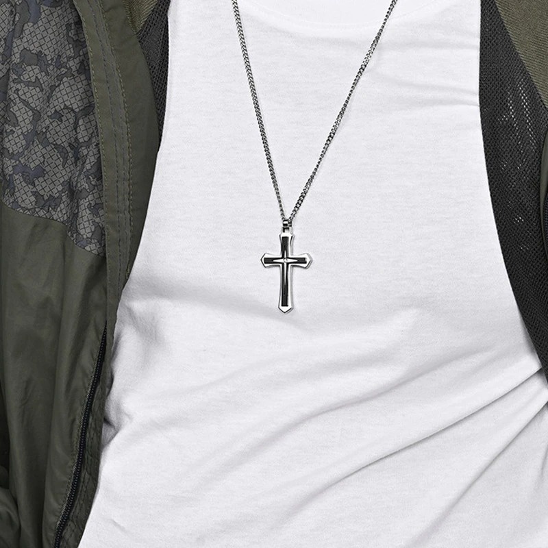 ORIGINAL ALPHA OMEGA - KALUNG SALIB MULTILAYER KEREN ELEGAN PRIA TITANIUM