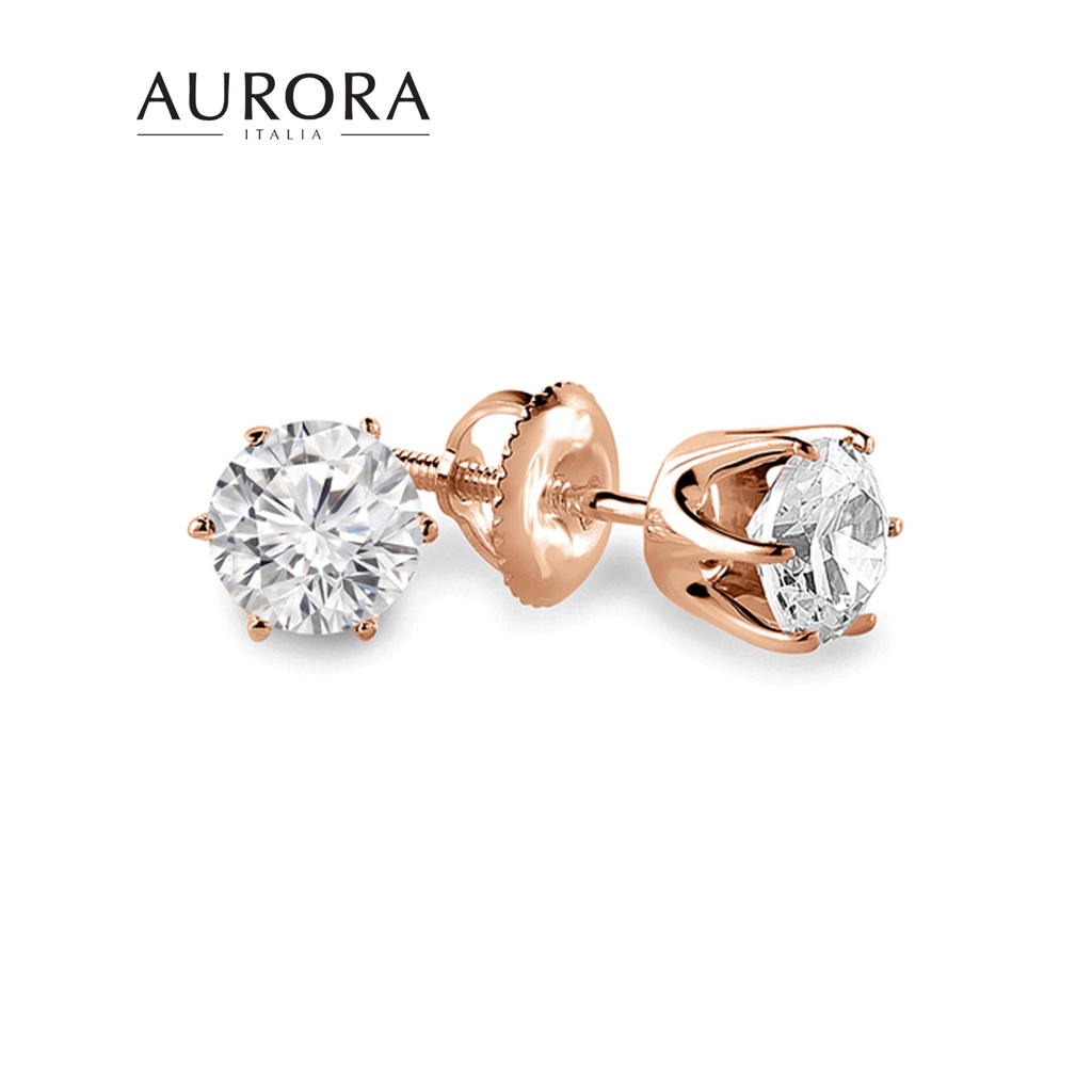 Anting Aurora Italia - Auroses Square Halo Stud Earring (Rose Gold) - 18K White Gold Plated