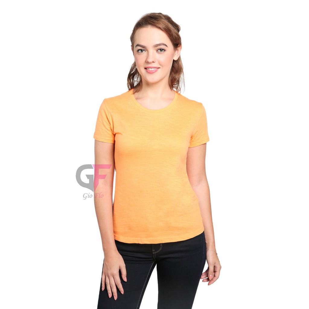 GIOFLO Baju Casual Wanita Tshirts Pendek Polos Orange Muda / FW 06