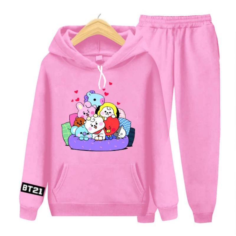 Setelan sweater anak perempuan/Hoodie BT21 Korea kekinian/umur 3-17 tahun/bisa COD