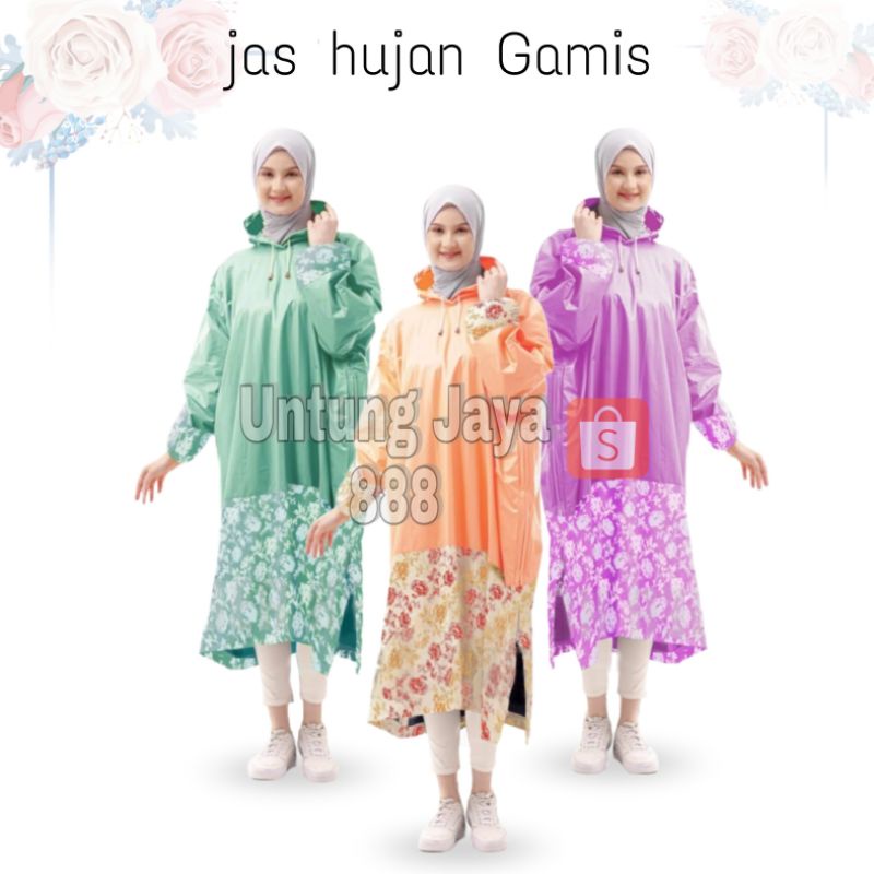 Jas Hujan Ponco Rok Terusan Gamis Muslimah Hijab Tiger Head