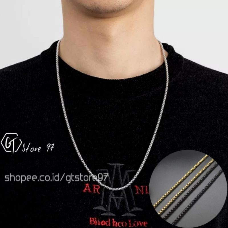 Kalung Pria Titanium Asli Anti Karat Cowok Cewek Wanita Silver Perak Rantai Rolo Cowo Cewe Laki Laki Kalong Tetanium Peria Cod Kalung Stainless Steel