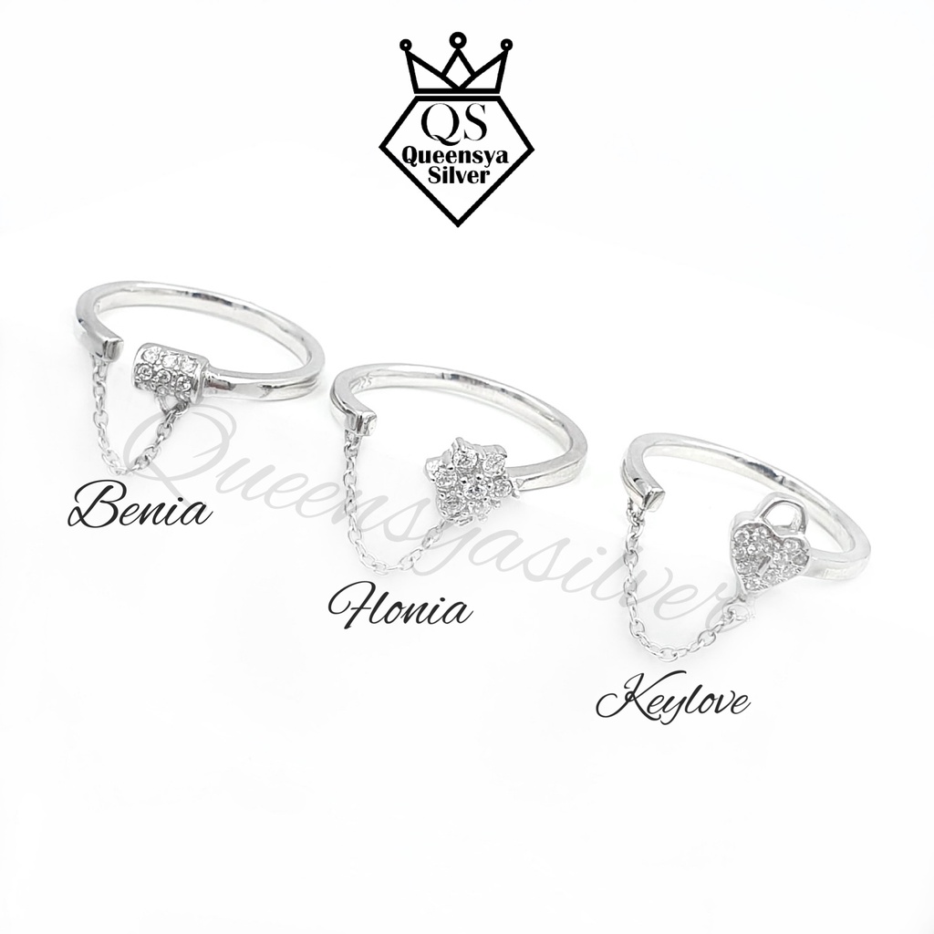 Cincin Perak Terbuka Model Rantai ALL SIZES Asli Silver 925 Lapis Emas Putih || Queensya Silver