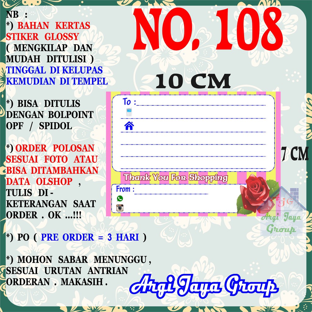 

Stiker Pengiriman - Sticker Alamat Olshop Murah Nomer 108 - 10x7 cm - Glossy