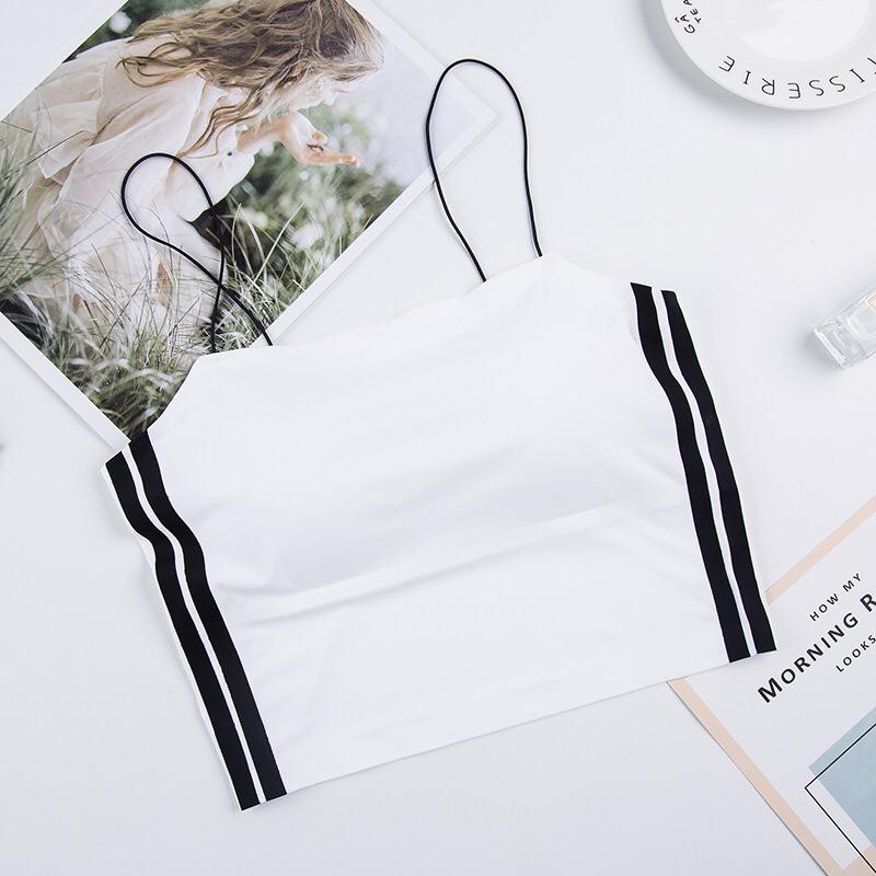 Blackpink Tank Top Bra Seamless Push-Up Pakain Dalam Atasan Wanita Bralette Garis Samping 1076-WHITE