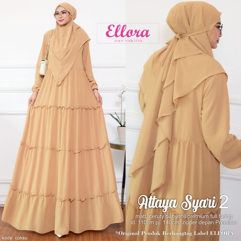 Best seller  Attaya Syari ori ELLORA gamis set jilbab murah polos muslim