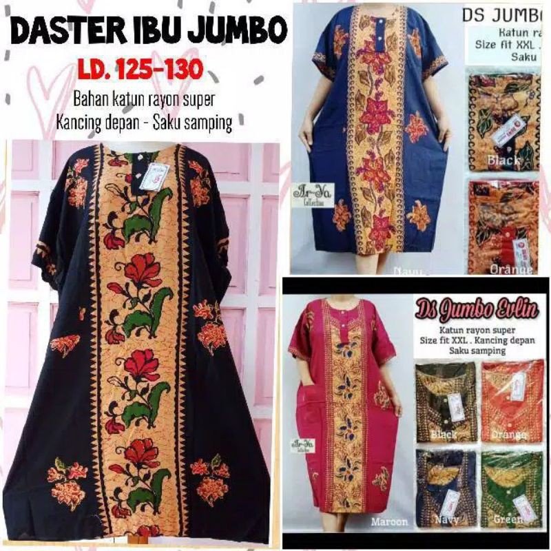 Daster JUMBO Dress Rayon Batik Midi Panjang XL Dress Hamil Big size Rumah Arab