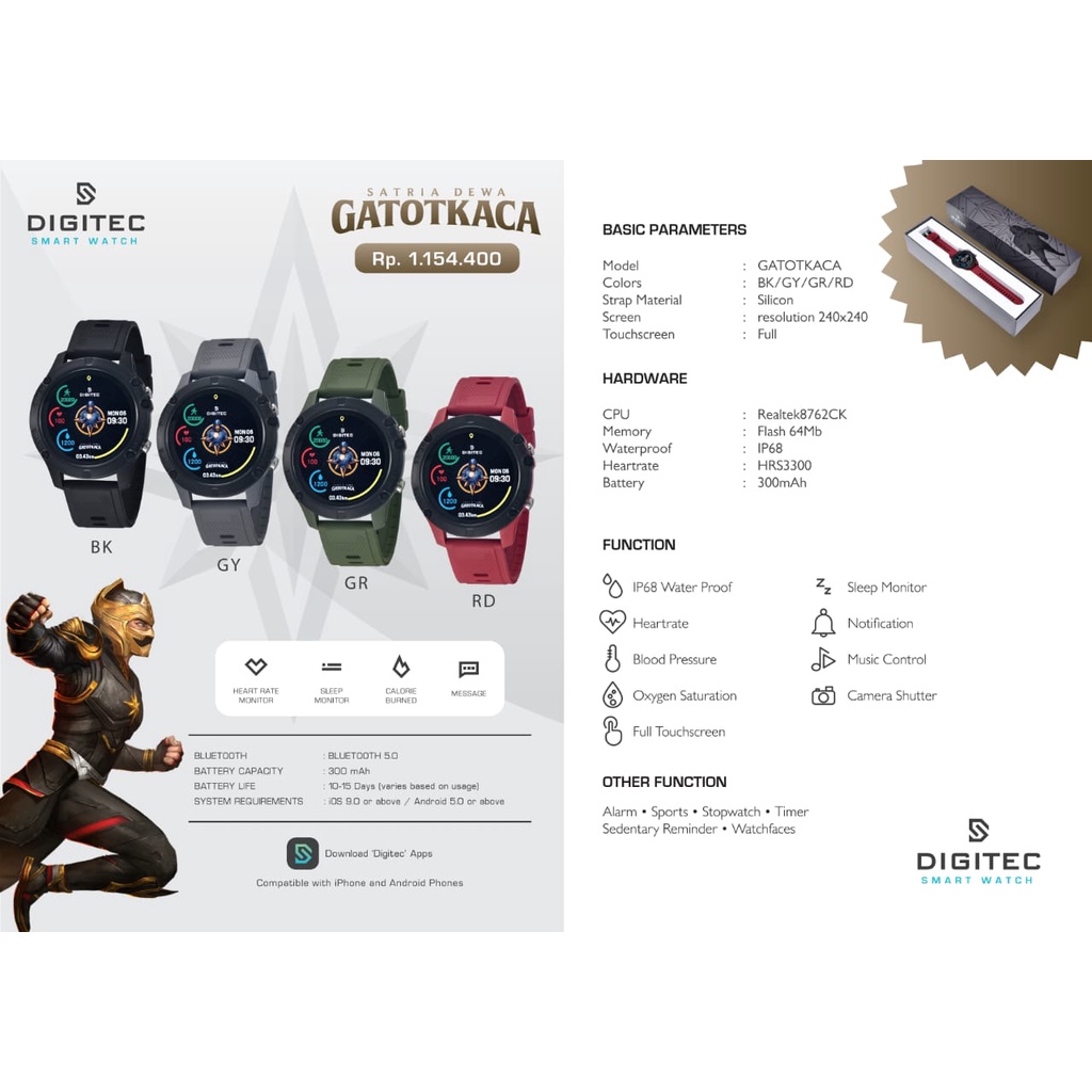 Digitec smartwatch Gatotkaca jam tangan unisex original