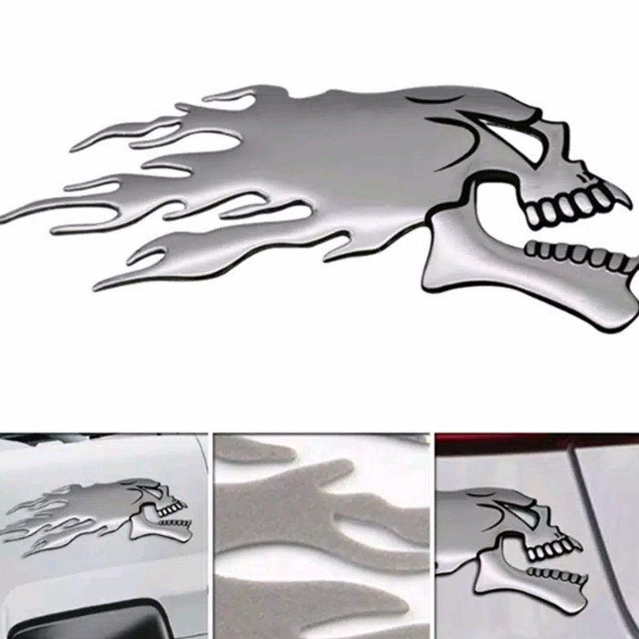 PS✨ 2pcs Stiker Emblem Ghost Rider Kepala Tengkorak untuk Mobil Motor