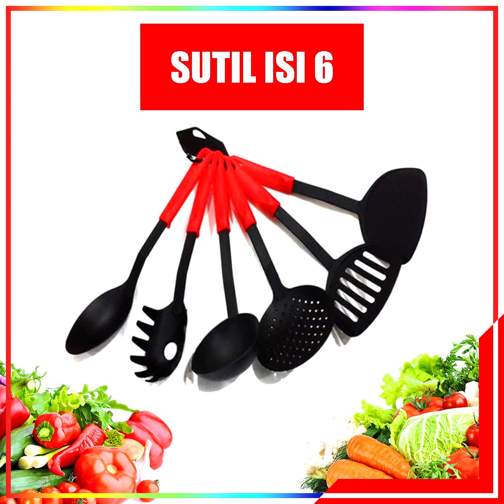 Kitchen Set Tool Spatula Set 6 In 1 - Peralatan Tumis Masak Centong Sutil Spatula Set Alat Masak Isi 6