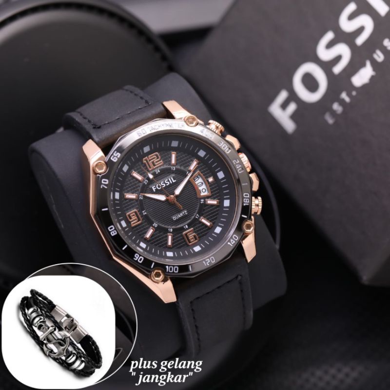 Paket Gelang  Jam Tangan Pria FOS903L Bonus Gelang Jangkar+Box