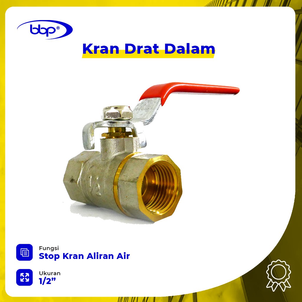 Stop Kran Double Drat Dalam Ukuran 1/2 Inch / Katup Keran Stop Kuningan Double Drat Dalam