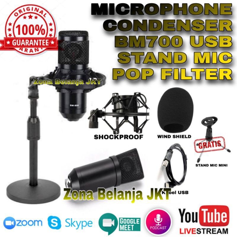 MICROPHONE MIC BM700 BM 700 USB CONDENSER RECORDING ZOOM MEETING STAND MIC