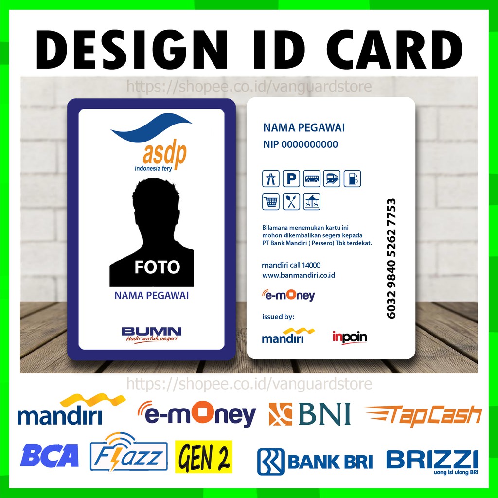 KARTU EMONEY ID CARD ASDP KARTU ETOLL E MONEY MANDIRI FLAZZ BCA BRIZZI TAPCASH BNI - 2 SISI