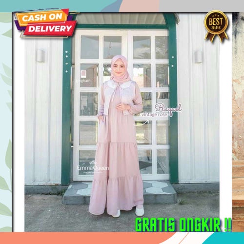 Nayara Dress Muslim Terbaru Gamis Wanita Kekinian Busui Bahan Ceruty Babydoll Full Furing Longdress 