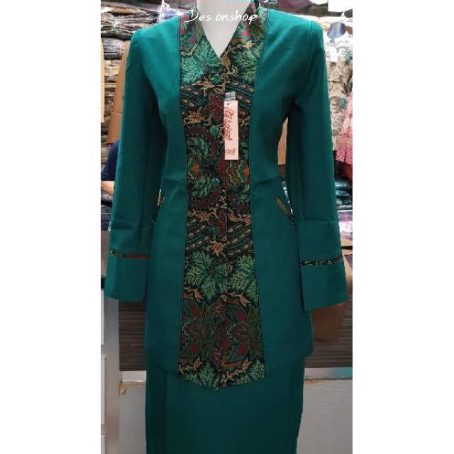 Stelan blazer/baju kerja hijau batik lolani