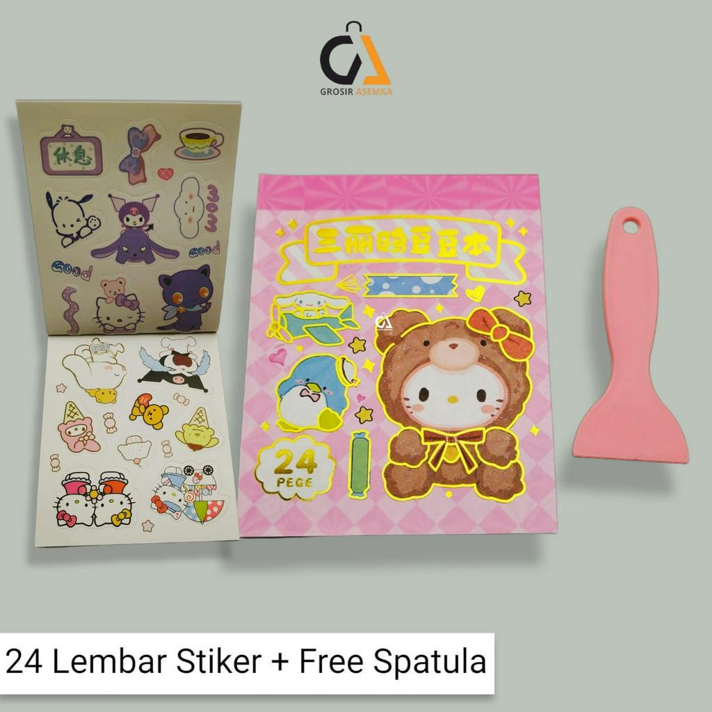 24 Lembar Stiker Buku Mini Aesthetic Motif Kartun Sanrio Free Spatula