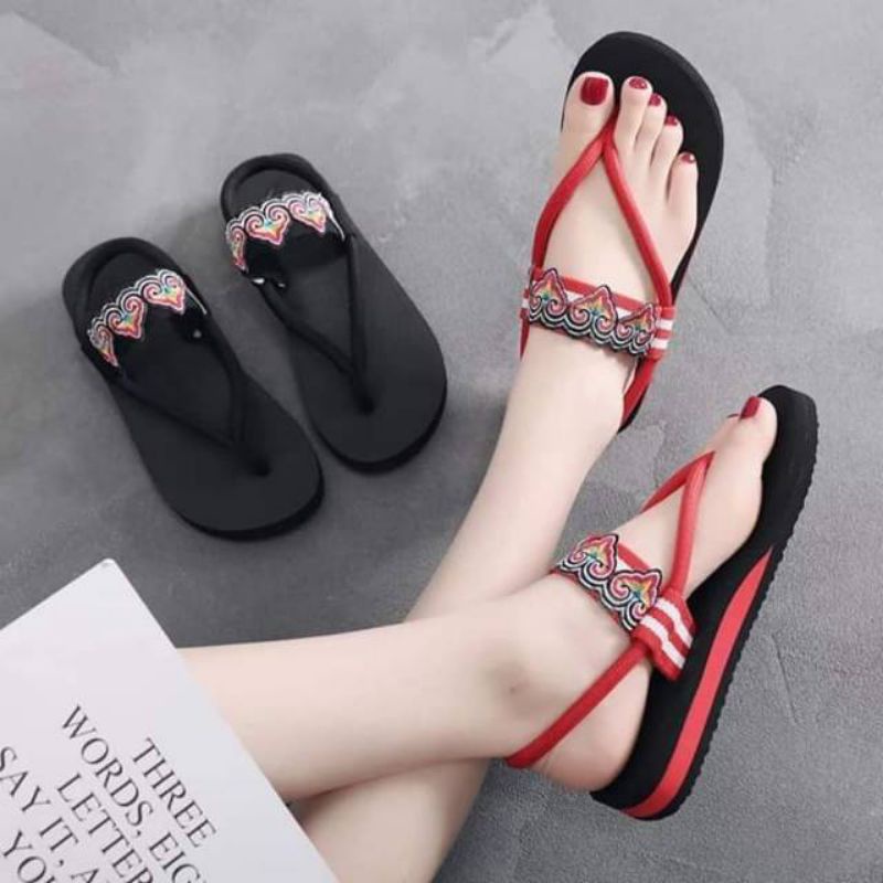 sandal jepit wanita  tali belakang motif batik