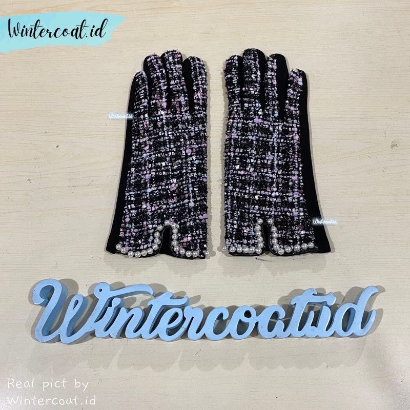 Sarung tangan wanita import winter gloves woman korea style elegant tweed musim dingin fashion