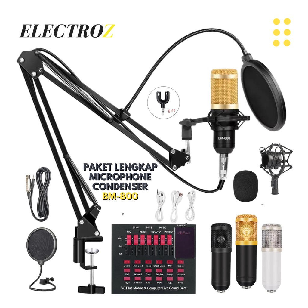 Microphone BM 800 Mic Condenser PAKET LENGKAP Live Recording Broadcast Cover Musik Smule Youtube + S