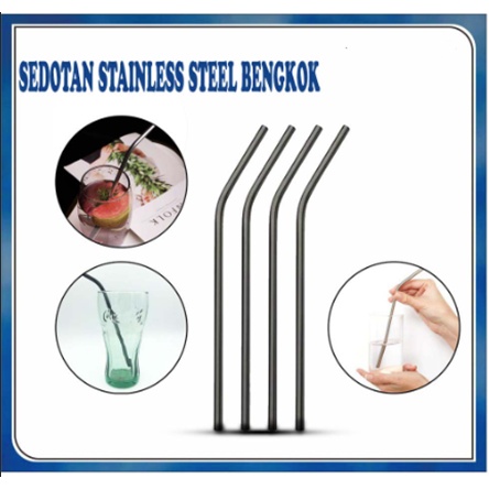 Sedotan Stainless Steel Bengkok Stain Less Straw Sedotan Lengkung Ramah Lingkungan