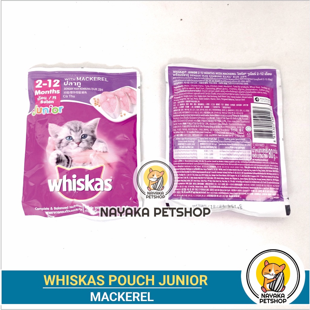 Whiskas Junior Mackerel Pouch Makanan Kucing Basah Pakan Wet Food Cat Kitten Anak Kucing