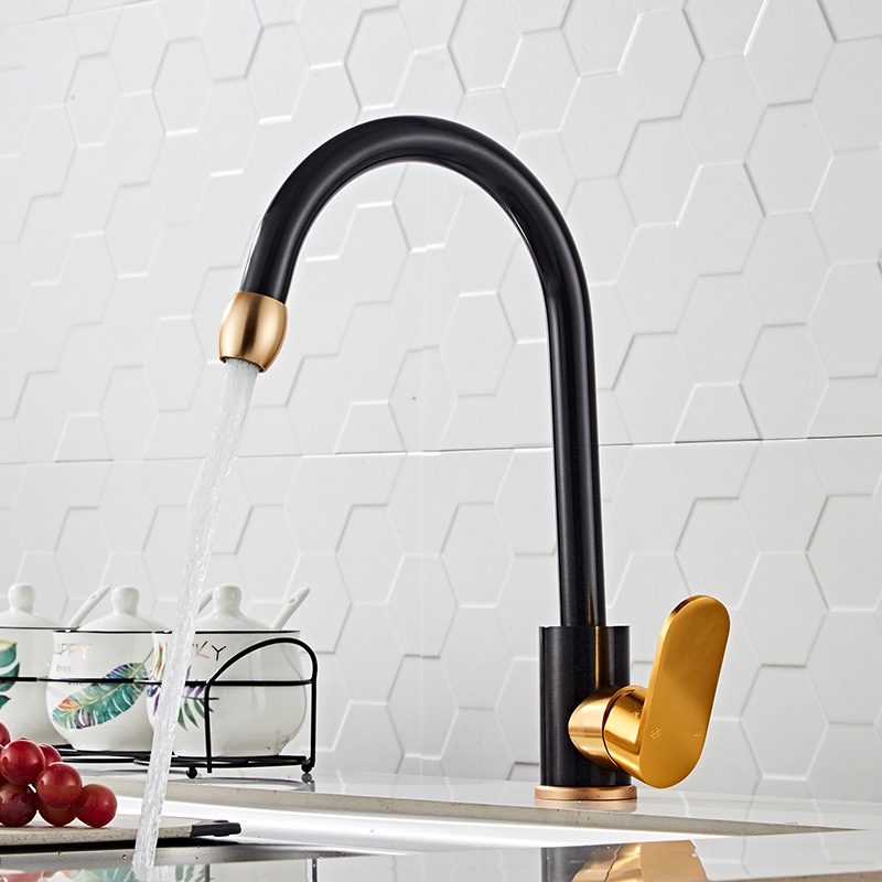 Kran   Emas Hitam Keran Dapur Baskom Cuci Keran Panas  ngin Rotatable Aluminium Wastafel