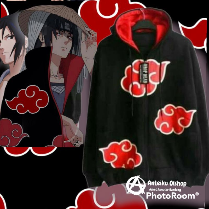 Sweater Hoodie Zipper Anime Akatsuki Jaket Hoodie Akatsuki L-XXL-HITAM AKATSUKI