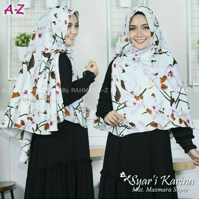 Khimar Non Pet Bunga. Jilbab Rahmat. Kerudung Jumbo Motif. Hijab Syari