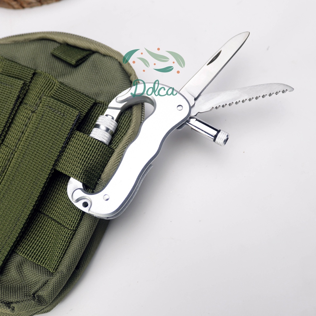 Carabiner Multifungsi Pisau Lipat Senter Survival Stainless Steel