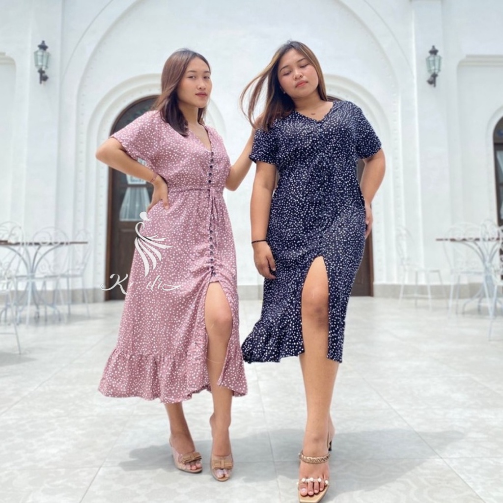 MIDI DRESS DASTER TANGGUNG SENORITA BUSUI FRIENDLY KANCING DEPAN RAYON PANTAI BALI OOTD CAFE MALL KE