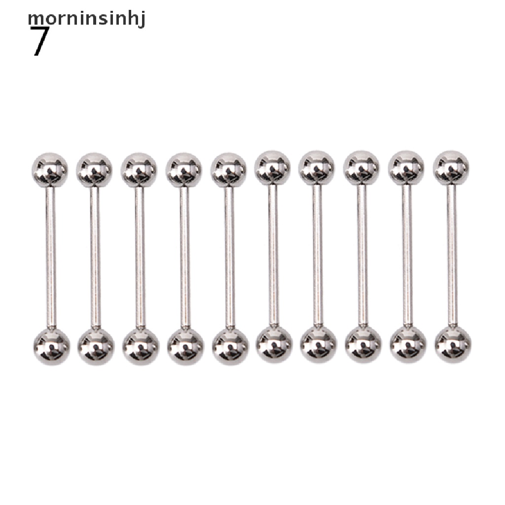 Mornin 10pcs Anting Tindik Lidahputingtubuh Bentuk Barbell Bahan Stainless Steel