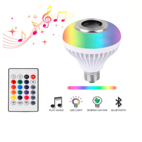 Lampu Bohlam Speaker Musik Bluetooth 2 in 1 Lampu Spiker LED RGB Warna Warni 12 watt