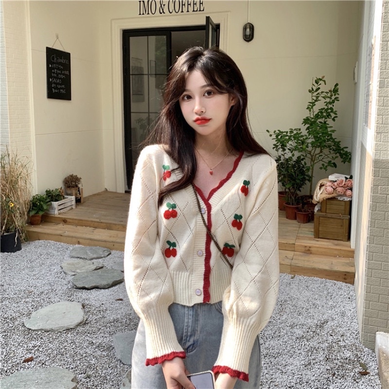 CARDIGAN OUTER WANITA  KNIT CHERRY JAKET CEWEK MX951