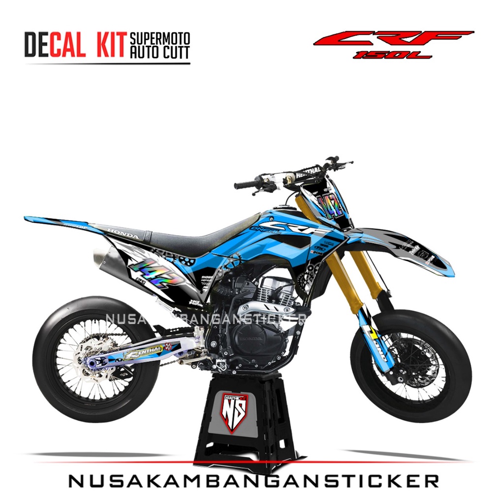 Decal Stiker Supermoto Motor Honda CRF 150 L Full Body Biru Toska Motif Grafis Racing Team Sticker K